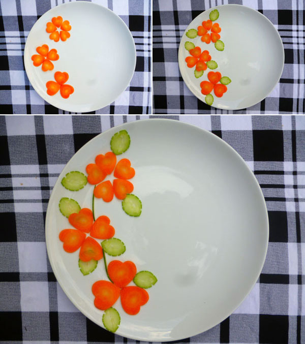 4 kiểu trang trí đĩa đáng yêu với 2 cách tỉa dưa leo cà rốt
