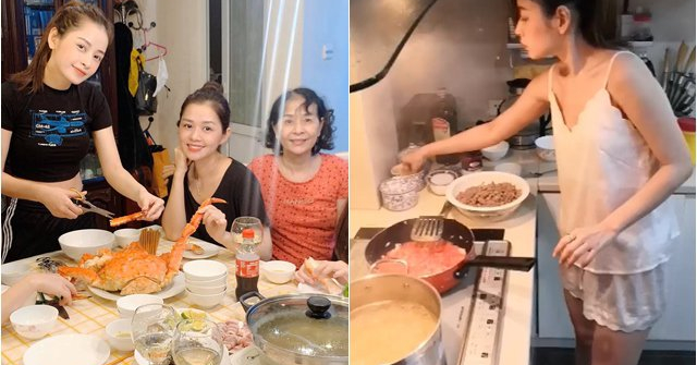 Mẹ ruột khoe Chi Pu và chị gái vào bếp, được khen 