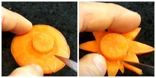 Tỉa hoa cà rốt đơn giản trang trí đĩa ăn